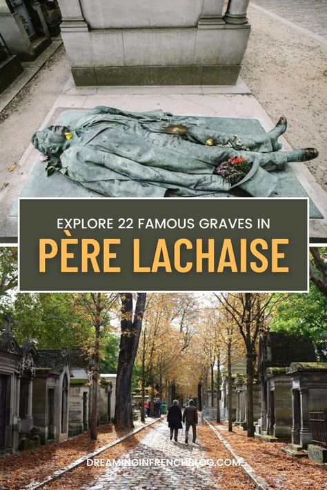 Dive into the serene and historic pathways of Père Lachaise Cemetery, Paris's most renowned resting place. Explore to uncover the stories and artistry behind the Famous Graves. Save this pin to plan your reflective journey through this famous landmark. Père Lachaise Cemetery, Pere Lachaise Cemetery, Famous Graves, Trip To Paris, Famous Landmarks, Cemetery, Diving, The Past, Paris