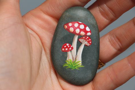 Steph's stone painting Painting Mushrooms On Rocks, Mushrooms Painted On Rocks, Mushrooms Painting Easy, Rock Painting Mushrooms, Painted Rocks Mushrooms, Mushroom Rock Painting Ideas, Mushroom Painted Rocks, Stone Painting Animals, Mushroom Rock Painting