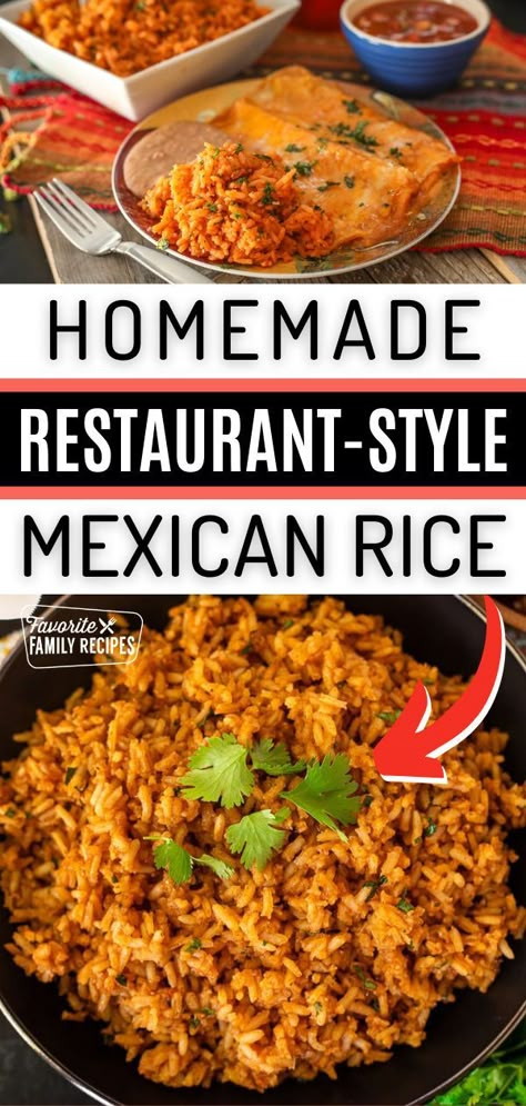 With our Homemade Restaurant-Style Mexican Rice recipe, you can recreate the authentic flavors of your favorite Mexican restaurant at home! Fragrant, fluffy rice infused with savory tomato broth, onions, and spices - this rice is the perfect side dish to your favorite Mexican meals. Say goodbye to takeout and hello to homemade goodness with every flavorful bite! Authentic Mexican Recipes Vegetarian, Mexican Rice For Tacos, Mexican Jasmine Rice Recipe, Fried Rice Mexican, Mexican Rice With Enchilada Sauce, Spicy Mexican Rice Recipe, Mexican Flavored Rice, Quick Mexican Rice Recipe, Mexican Restaurant Rice And Beans