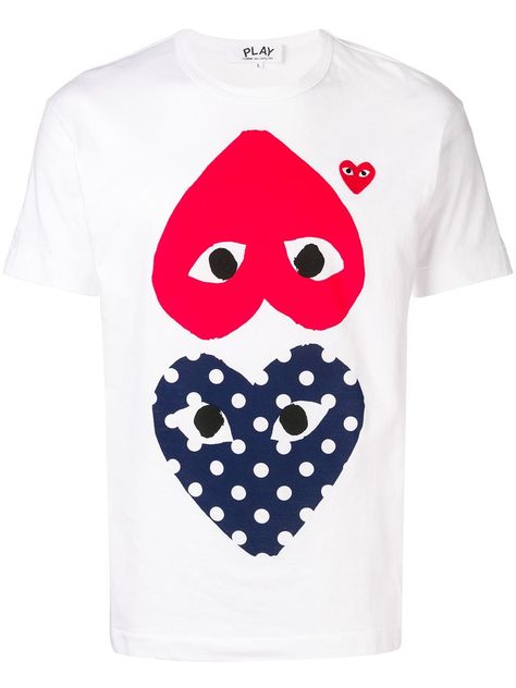 COMME DES GARÇONS PLAY COMME DES GARÇONS PLAY DOUBLE LOGO PRINT T-SHIRT - WHITE. #commedesgarçonsplay #cloth Upside Down Heart, Play Hearts, Fabric Pens, Soft Graphic, Couple T Shirts, Play Comme Des Garcons, Heart Patches, Trend T Shirt, Comme Des Garcons Play