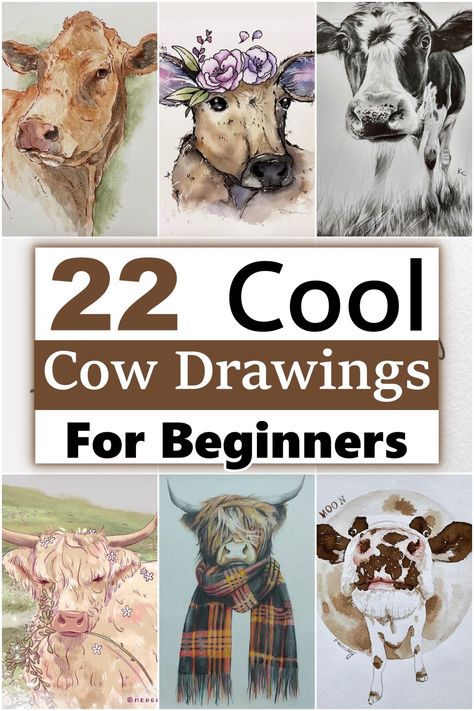 Pick up your pencils and sketching pads to create 22 unique drawings of cows in funny situations. Learn how to draw cows and use the drawing techniques on different sizes of paper and with different colored pencils. How To Draw Highland Cow, Painting A Cow, Painting A Highland Cow, How To Paint Cows, How To Draw A Highland Cow Step By Step, How To Draw A Cow Face, Cow Pictures Drawing, How To Draw Cows, Color Pencil Art For Beginners Easy