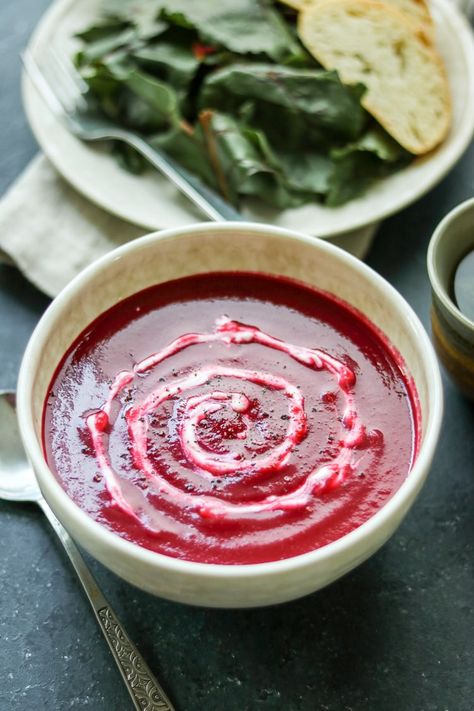 Roasted Potato, Cauliflower, and Beet Soup - The Wanderlust Kitchen Roasted Beet Soup, Beet Soup Recipes, Cauliflower Soup Recipes, Roasted Potato, Beet Soup, Creamed Potatoes, Asparagus Soup, Healthy Sweet Treats, Cauliflower Soup