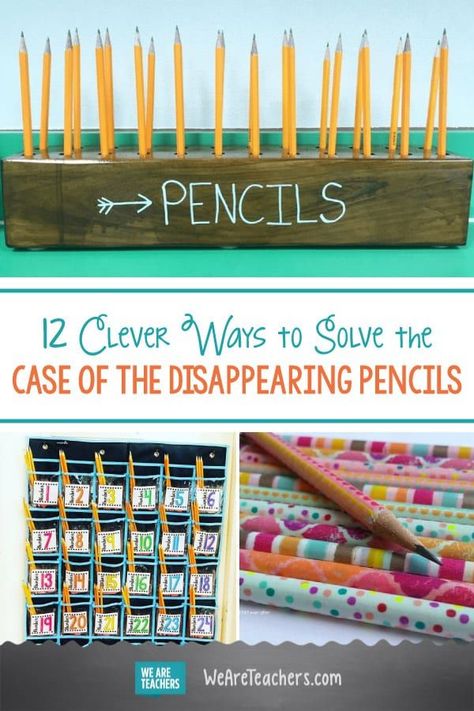 12 Clever Ways to Solve the Case of the Disappearing Pencils. What is it with disappearing pencils in the classroom? Teachers have been asking this question for decades. Here are 8 simple solutions. #classroommanagement #classroomrules #classroomorganization Pencil Classroom Management, Pencil Organization Classroom, Community Supplies Classroom, Pencil Management, Digraph Games, Cactus Classroom, Organized Teacher, Classroom Organization Elementary, School Start