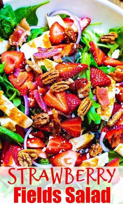 Strawberry Fields Salad, Strawberry Salad Recipe, Strawberry Feta, Strawberry Chicken Salad, Great Salad Recipes, Spicy Southern Kitchen, Light Summer Meals, Glazed Pecans, Salad With Feta