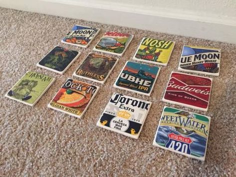 Beer Coaster Art, Beer Coasters Diy, Beer Can Art, Beer Crafts, Everyday Crafts, Cowboy Crafts, Coasters Diy, Photo Gifts Diy, Diy Beer