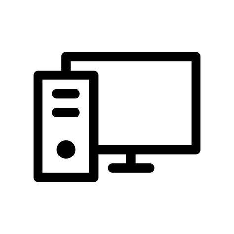 PC outline icon. Black and white item from set dedicated computers and office equipment, linear vector. Pc Icon, Kojiro Sasaki, Pc Logo, Computer Logo, Black And White Office, Office Icon, Computer Vector, Computer Drawing, Micro Computer