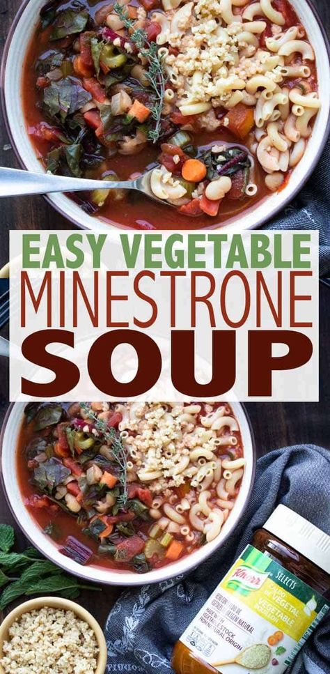 #AD The best veggie filled minestrone soup like you've never seen before! Inexpensive to make, easy to throw together and uses up leftover veggies so less waste! Plus @knorr Selects Vegetable Granulated Bouillon takes this recipe from “yeah that’s good” to “I think I’m going to burst I ate so much!” #vegetarianrecipes and #vegetablesoup #KnorrPartner Vegetable Minestrone Soup, Curry With Vegetables, Vegetable Minestrone, Curry With Tofu, Sopa Minestrone, Leftover Veggies, Easy Vegan Soup, Vegetable Soups, Minestrone Soup Recipe