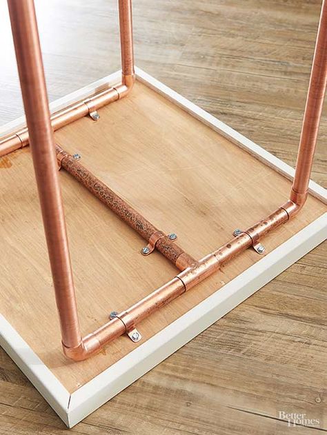 Copper Projects, Copper Diy Projects, Headboard Projects, Copper Furniture, Geometric Coffee Table, Painted Trim, Copper Pipes, Pvc Pipe Projects, Pvc Projects