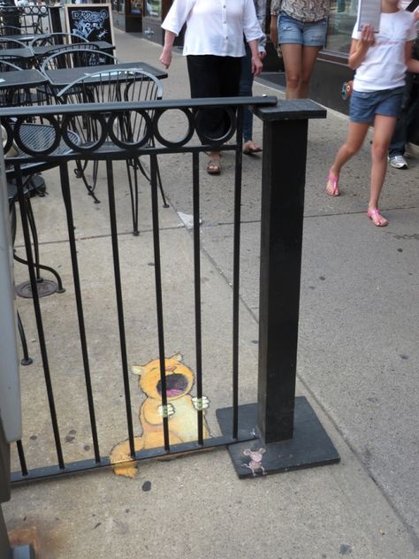 cat_prisoner_by_david_zinn_800w 3d Chalk Street Art, David Zinn, Pavement Art, 3d Chalk Art, Sidewalk Chalk Art, Sidewalk Art, 3d Street Art, Amazing Street Art, Charcoal Art