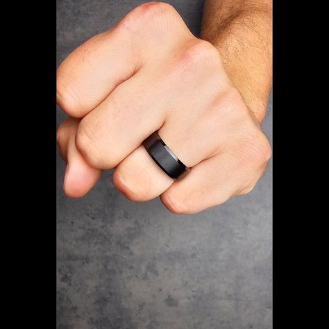 This men’s black wedding band is designed with a matte textured finish and black polished edges. This ring has been crafted out of high-quality tungsten carbide, giving it not only great strength but also comfort. Ring Engraving Available. Specifications Tungsten Carbide Available in Titanium Matte Top Polished Tapered Edges Comfort-Fit Width 8mm High Scratch Resistance Comes with a Ring box Black Wedding Band, Black Polish, Tungsten Carbide, Engraved Rings, Ring Box, Modern Classic, Classic Black, Wedding Bands, Comfort Fit