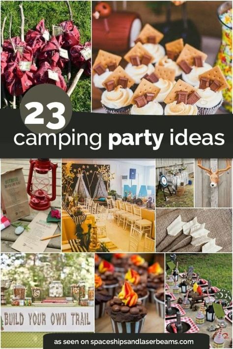 23 Awesome Camping Party Ideas - Spaceships and Laser Beams Camping Party Ideas, Outdoor Camping Party, Camping Theme Birthday, Themed Party Ideas, Camping Bedarf, Camping Hacks Food, Mini Hamburgers, Tent Camping Hacks, Camping Theme Party