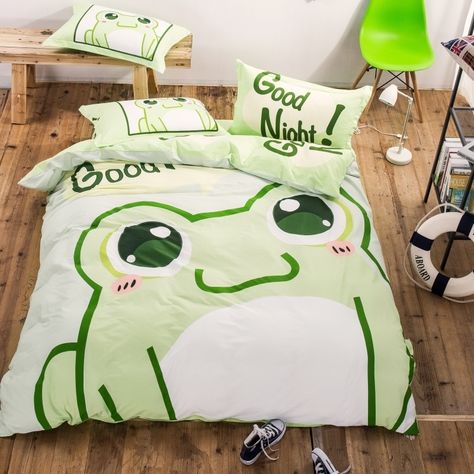 Frog Bedroom, Full Size Bedding, Frog Stuff, House Bedroom Ideas, Frog Print, Cute Frogs, Bed Sheet Sets, Bed Styling, Bedroom Sets