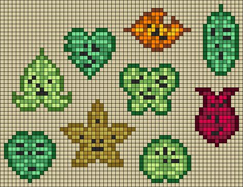 Alpha pattern #164075 | BraceletBook Korok Cross Stitch Pattern, Zelda Tapestry Crochet, Zelda Friendship Bracelet Pattern, Korok Cross Stitch, Legend Of Zelda Alpha Pattern, Zelda Alpha Pattern, Legend Of Zelda Cross Stitch, Korok Botw, Cross Stitch Games