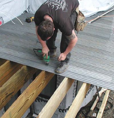 TI-ProBoard Deck and Shower Structural Underlayment | TI Proboard Tile Decking Outdoor, Deck Flooring Ideas, Deck Columns, Floating Deck Plans, Framing Walls, Back Yard Porch, Under Deck Ceiling, Patio Under Decks, Diy Carpentry