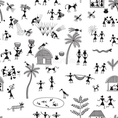 Warli Tribal Art Stock Illustrations – 80 Warli Tribal Art Stock Illustrations, Vectors & Clipart - Dreamstime Warli Painting Ideas On Paper, Warli Art For Kids, Warli Art Designs, Warli Arts, Warli Art Painting, Warli Print, Grafics Design, Warli Paintings, Wrapping Paper Wallpaper