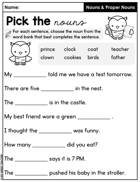 #Parts_Of_Speech_Lesson #Proper_Nouns_Activity #Verb_Tenses_Activities #Activities_For_1st_Graders Verb Tenses Worksheet 1st Grade, Nouns Worksheet 1st Grade, Parts Of Speech Lesson, Nouns First Grade, Tongue Twisters For Kids, Nouns Grammar, Proper Nouns Worksheet, Phonics Worksheets Free, Uncountable Nouns