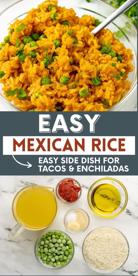 This Super Easy Mexican Rice Recipe is the perfect side dish for your next taco night. You need a few simple ingredients to make this rice, like tomato paste, broth, rice, peas, and seasoning. Meals With Tomato Paste, Rice With Tomato Paste, Tomato Paste Rice, Spanish Rice With Tomato Paste, Mexican Rice Tomato Paste, Hispanic Rice, Mexican Rice With Tomato Paste, Easy Mexican Rice Recipe, Taco Rice Recipe