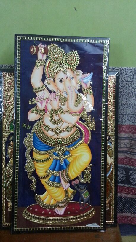 Standing Ganesha Painting, Tanjur Paintings, Thanjavur Painting, Tanjore Art, 3d Relief Art, Mysore Painting, Tanjore Paintings, Kerala Mural Painting, Boho Art Drawings