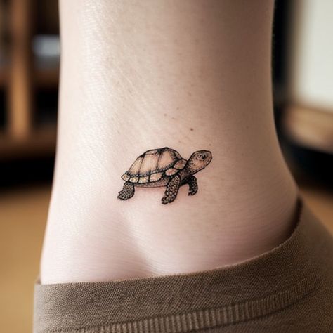 86 Small Turtle Tattoo Ideas - TattooClue.com Tortoise Tattoo Minimalist, Meaningful Turtle Tattoos, Sea Turtle Tattoo On Thigh, Turtle Tattoo Colorful, Wrist Turtle Tattoo, Earth Turtle Tattoo, Turtle Tattoo Designs Simple, Simple Tortoise Tattoo, Turtle Finger Tattoo