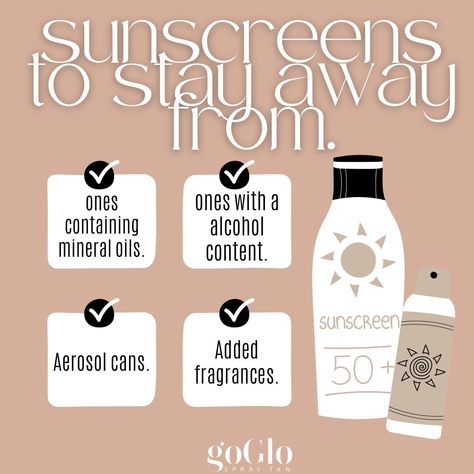 Youve got a fresh spray tan and now you need a sunscreen that wont fade your tan and protect you from the sun. Heres your guide to all things SPF Spray Tan Business Marketing, Spray Tan Marketing, Spray Tan Business, Mobile Spray Tanning, Hamptons Summer, Safe Sunscreen, Aerosol Spray, Tanning Salon, Sun Bum