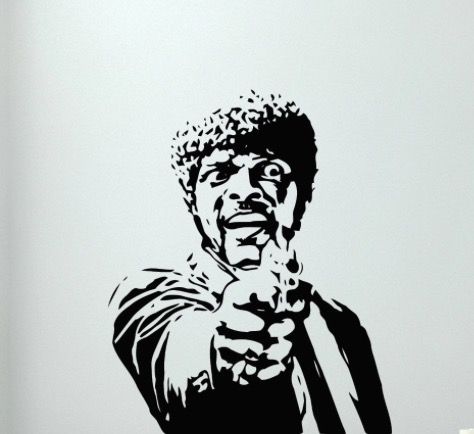 Pulp Fiction Drawing, Fiction Drawing, Portrait Tattoo Sleeve, Commission Ideas, Iconic Paintings, Face Stencils, Simple Tattoos For Guys, Black And White Comics, Sticker Street Art