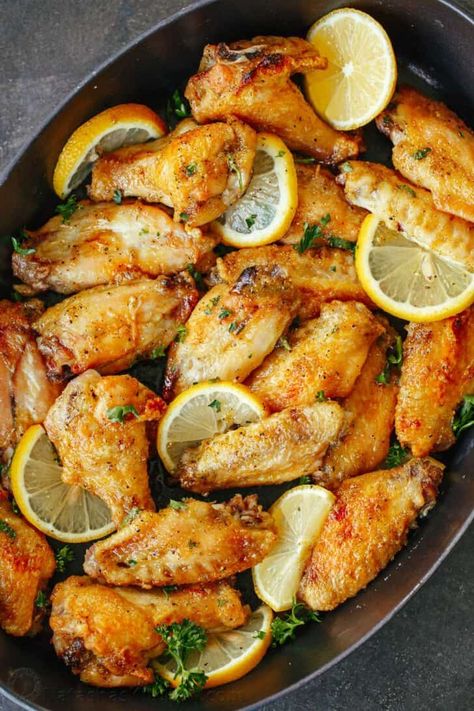 Lemon Chicken Wings Recipe, Lemon Pepper Butter Sauce, Marinated Chicken Wings Recipes, Lemon Pepper Wings Recipe, Wings Recipe Oven, Chicken Wings Recipe Oven, Baked Lemon Pepper Wings, Lemon Pepper Chicken Wings Recipe, Chicken Wing Sauce Recipes