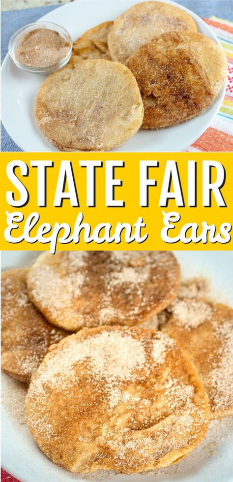 Elephant Ear Cookies, Elephant Ears Recipe, Baby Elephant Ears, Cinnamon Desserts, State Fair Food, Puff Pastry Crust, Cinnamon Sugar Donuts, Banana Dessert, Restaurant Dishes