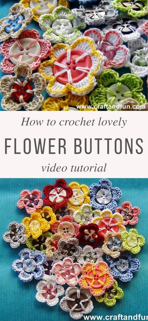 Crochet Flower Button Pattern Free, Crochet Button Flowers Free Pattern, Crochet Flowers Free Pattern For Hats, Crochet Spirals Free Pattern, Crochet Buttons How To Make, Button Flowers How To Make, Crocheted Buttons, Crochet Puff Flower, Crochet Bobble