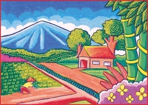 #Gambar #Pemandangan #Alam #Anak #Sd #Kelas #5 Galaxy Drawing, Scenery Drawing For Kids, Oil Pastel Crayons, Drawing Sunset, Drawing Competition, Pastel Crayons, Mountain Drawing, Nature Sketch, Oil Pastel Art