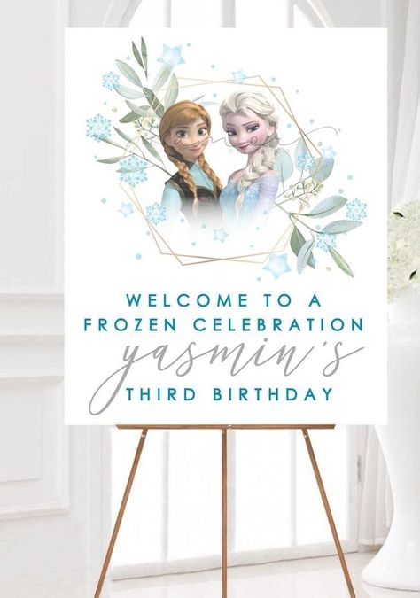 Frozen Watercolor, Frozen Birthday Banner, Welcome Sign Minimalist, Frozen 3rd Birthday, Frozen Birthday Party Decorations, Elsa Birthday Party, Toy Story Invitations, Frozen Bday Party, Frozen Party Decorations