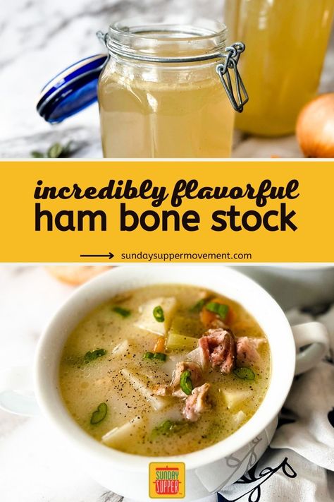 Ham Stock Ham Broth, Ham Bone Recipes, Ham Stock, How To Make Ham, Ham Soup Recipes, Ham Bone Soup, Boiled Ham, Homemade Ham, Bone Soup