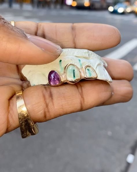 Goldz by Helen (@helenwiththegoldteeth) posted on Instagram: “Amethyst in 18 karat gold just in time for ♒️ season #aquarius #amethyst #goldgrillz #goldslugs” • Jan 28, 2021 at 8:55pm UTC Amethyst Grillz, Gold Slugs, Gold Grillz, Teeth Jewelry, Turquoise Ring, Amethyst, Turquoise, Gold, Instagram