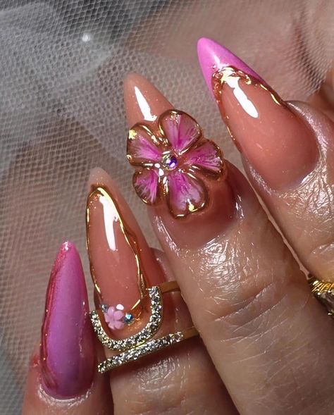 😍💅🏼✨ . . . . . . #Nails#Nailsinspo#NailTech#NailArt#GlendaleNails#PhoenixNails Nail Inspo Boujee, Cute Nails For Women, Pink And Gold Almond Nails Design, Almond Nails Designs Birthday, Planet Nails Design, Bougie Nails Acrylic, Birthday Nail Inspiration, Nail Ideas Unique, Pink Gel X Nails