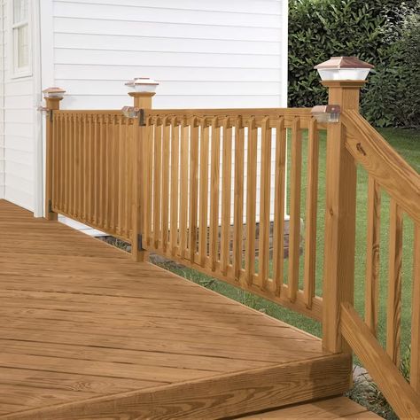 Severe Weather 6-ft x 1.5-in x 33-in Pressure Treated Wood Deck Rail Kit in the Deck Railing Systems department at Lowes.com Pressure Treated Wood Deck, Treated Wood Deck, Wood Banister, Deck Railing Systems, Front Porch Railings, Deck Balusters, Stair Banister, Wood Handrail, Wood Railing