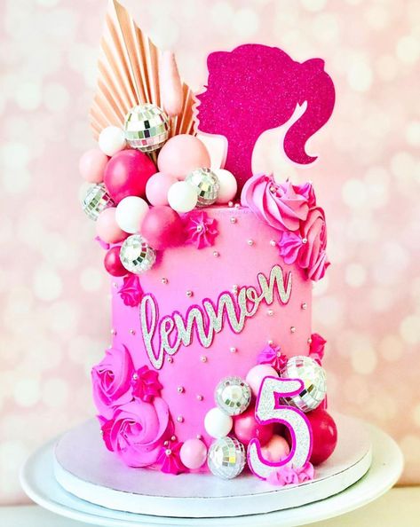 30th Barbie Cake, Cake With Balls Decoration, Barbie Theme Cake Ideas, 2 Tier Barbie Cake, Barbie Inspired Cake, Barbie Cake Ideas Birthdays, Barbie Themed Birthday Cake, Pink Barbie Cake, Barbie Cake Birthday