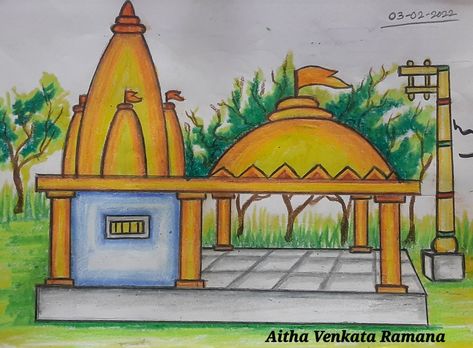 Hindu temple drawing for basic learners Simple Temple Drawing, Hindu Temple Art Drawing, Drawing For 3rd Class Students, Hindu Temple Drawing, Temple Doodle, Temple Drawing Easy, Potrate Painting, Temple Art Drawing, Temple Drawing Indian Simple