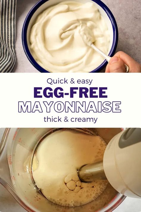 A thick and creamy egg free mayonnaise that is quick, easy and very cheap to make. You won't go back to shop-bought mayo! Egg Free Mayo Recipe, Egg Free Mayonnaise Recipe, Egg Free Mayo, Eggless Mayonnaise Recipe, Eggless Mayo, Avocado Oil Mayonnaise Recipe, Vegan Jam, Healthy Mayonnaise, Vegan Mayonaise