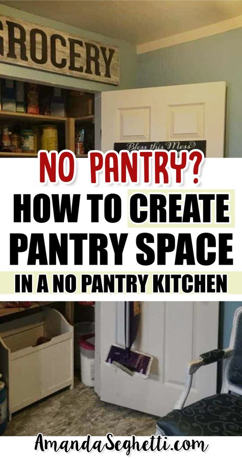 Best food storage no pantry solutions Make Pantry In Small Kitchen, Kitchen Pantry Solutions, Pantry Idea For Small Kitchen, Kitchen Storage With No Pantry, Add A Pantry To Small Kitchen, Creating Pantry Space, Small Home Pantry Ideas, Small Dining Room Pantry Ideas, House With No Pantry