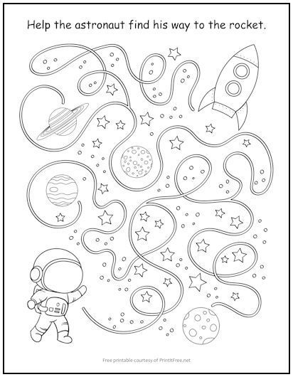 Space Mazes Free Printable, Vbs Stellar, Outer Space Crafts, Maze For Kids, Mazes For Kids Printable, Space Theme Preschool, Printable Mazes, Maze Print, Mazes For Kids