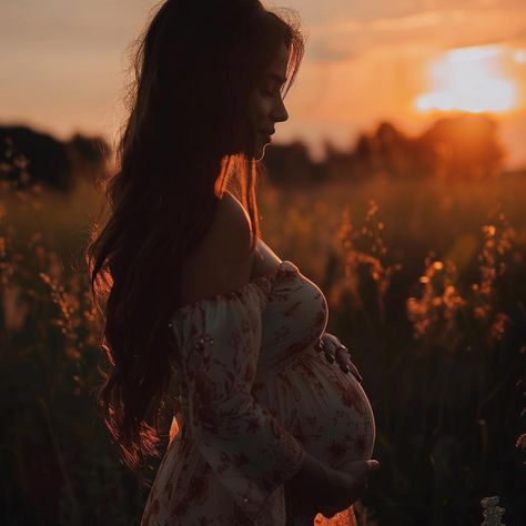 The images are provided at a resolution of 4000 x 4000 pixels and 300 DPI. Celebrate the beauty of motherhood with this stunning maternity sunset photo. Featuring a silhouette of a pregnant woman against a warm sunset, this digital download is perfect for decorating your space. This high-quality image captures the essence of expecting motherhood, making it an ideal addition to your home decor or a thoughtful gift for expecting mothers. Brighten up any room with the serene and hopeful vibes of th Flower Maternity Pictures, Family Of 7 Maternity Pictures, Maternity Shoot Outfit Ideas Couple, Unique Maternity Pictures Creative, Christian Maternity Photoshoot, Hair For Maternity Pictures, Witchy Maternity Shoot, Maternity Field Pictures, Self Maternity Pictures