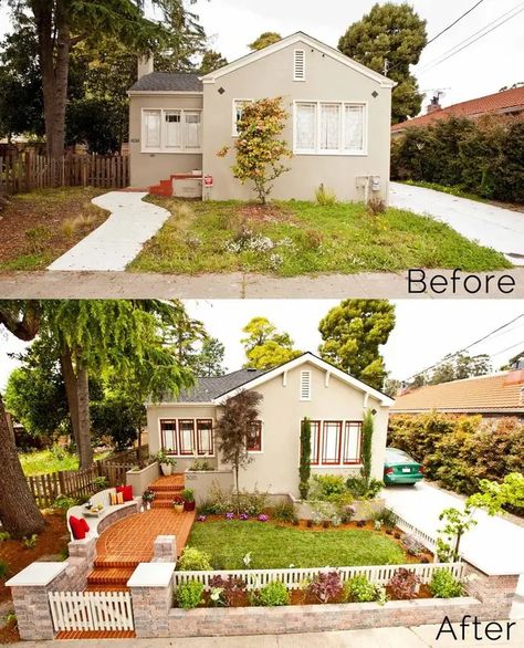 Yard Before And After, Curb Appeal Landscape, Front Yards Curb Appeal, Diy Curb Appeal, Small Front Yard, Front Lawn, After Pictures, Backyard Makeover, Before And After Pictures