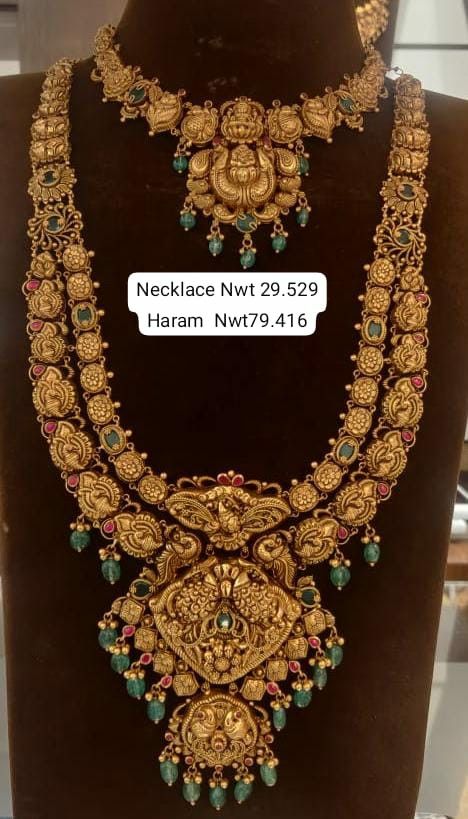 Bridal Set Jewellery Gold, Engagement Necklace Jewelry, Bridal Long Haram Designs Gold, Light Weight Antique Gold Necklace, Antique Haram Designs Gold, Gold Haram Designs Indian, 50grams Gold Haram, Necklace Set Indian Bridal Jewelry, Gold Haram Designs