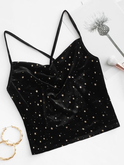 Velvet Cami Top, Sparkle Stars, Velvet Cami, Sweater Dress Casual, Black Cami Top, Long Bodycon Dress, Matching Swimwear, Cute Tank Tops, Beautiful Style