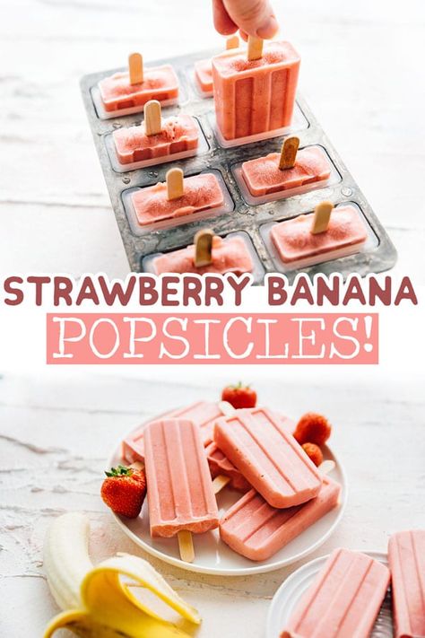 Dessert Popsicles, Strawberry Banana Popsicles, Strawberry Popsicles Recipe, Summer Popsicle Recipes, Healthy Popsicle Recipes, Banana Popsicles, Strawberry Popsicles, Popsicles Recipe, Smoothie Flavors