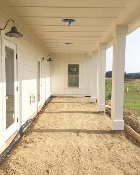 Possible porch ceiling option. Board & batten available in low maintenance vinyl?? Love the board & batten accent on the exterior of the house - master. Board And Batten Porch Ceiling, Hardie Board Porch Ceiling, Vinyl Porch Ceilings, Front Porch Ceiling Ideas, Build Porch, Soffit Ideas, Patio Ceiling Ideas, Ceilings Design, Ceiling Options