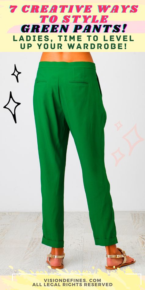 What to wear with emerald green pants - Fashion advice woman tips, fashion ideas outfits. what to wear with green pants fall, wear green pants summer, wear green pants winter, green pants outfits. Fashion advice woman tips, fashion ideas outfits, woman outfit ideas,fashion advice woman style, woman outfit, woman clothes, woman dresses, woman fashion, woman fashion 2020, woman fashion casual, outfit ideas for women,outfit ideas for women in 20s #womenfashion #stylingtips #outfittips #greenpants Olive Green Pant Outfit, Green Pant Outfit, Green Pants Outfit Work, Green Pants Fashion, Emerald Green Pants, Green Trousers Outfit, Kelly Green Pants, Green Jeans Outfit, Tailored Pants Outfit