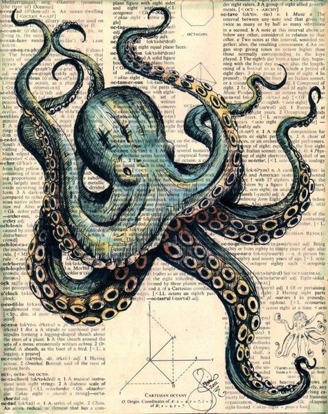 Cool Octopus Drawing, Cute Octopus Art, Drawings Of Octopus, Kracken Drawings, Octopus Drawing Sketches, Octopus Art Illustration, Octopus Sketches, Octopus Tentacles Drawing, Sketch Octopus