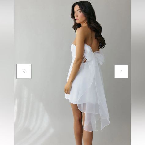 Mackenzie Mini Dress From Park & Fifth. New With Tags! Bought The Wrong Size And Missed The Return Window. Perfect For Any Bridal Event! White Reception Dress, Wedding Rehearsal Dress, Bride Reception Dresses, Organza Bow, Fitting Skirt, Little White Dress, Park Elopement, Event Dress, Bridal Event