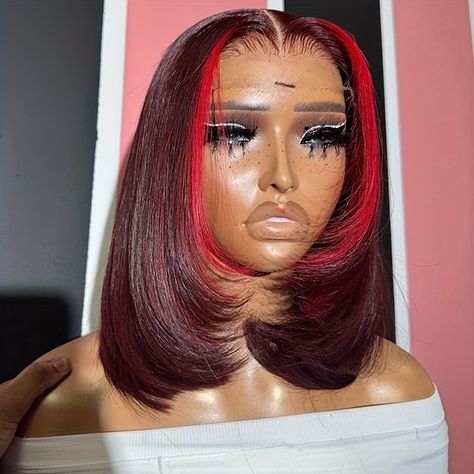 Faster shipping. Better service Hair Color Red Highlights, Bob Pendek, Grey Hair Extensions, Kort Bob, Lace Front Bob, Red Bob, Olive Oil Hair, Red Wigs, Burgundy Hair