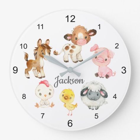 Farm Nursery Girl, Barnyard Bedroom, Farm Animals Nursery Theme, Boy Room Kids, Barnyard Nursery, Watercolor Farm Animals, Farm Nursery Theme, Nursery Clock, Farm Animals Decor